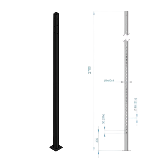 MP254 Staander 270 cm 60 x 60 mm Breed